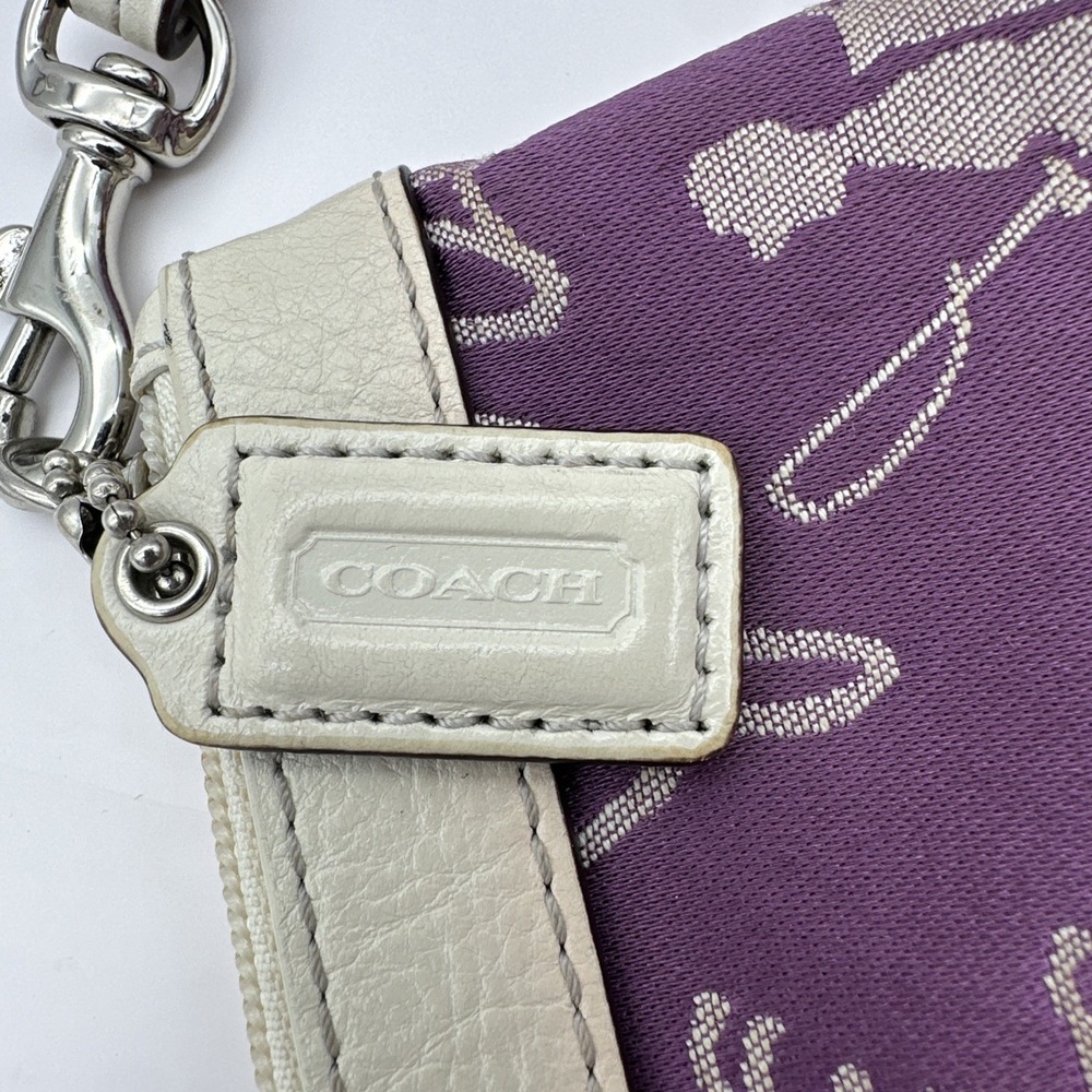 VTG Y2K Coach Purple Horse Carriage Print Wristlet & Bag Canvas Leather Trim EUC - Picture 7 of 14